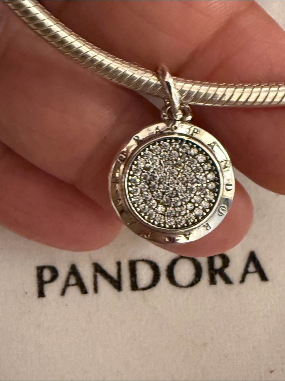 Pandora Silver Pave Round Dangle Charm - Silver